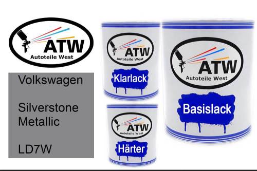 Volkswagen, Silverstone Metallic, LD7W: 1L Lackdose + 1L Klarlack + 500ml Härter - Set, von ATW Autoteile West.